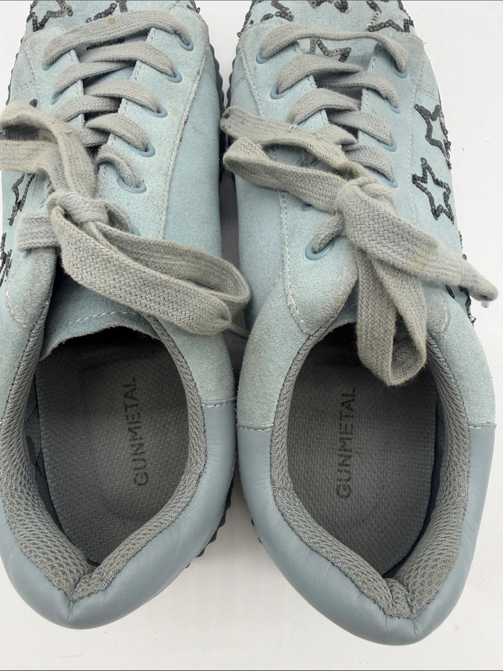 Gunmetal blue star suede platform sneaker